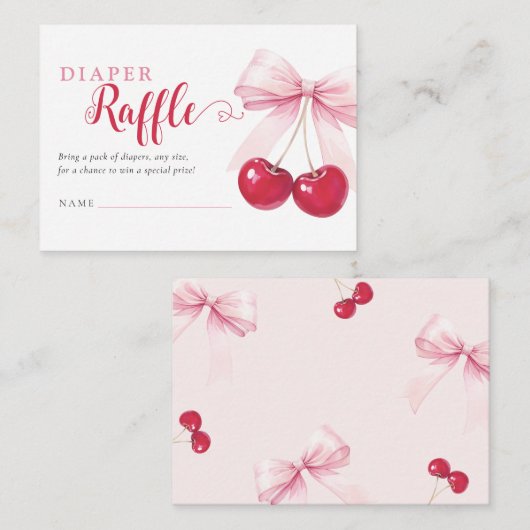 Pink Bow Cherries Diaper Raffle Card Informatiekaartje (Voorkant / Achterkant)