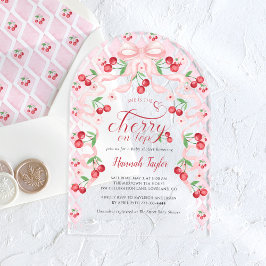 Pink Bow Cherry Baby shower Acryl Uitnodigingen