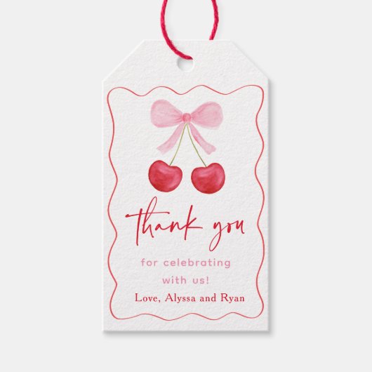 Pink Bow Cherry Baby shower Bedankt Cadeaulabel (Voorkant)