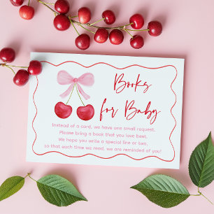 Pink Bow Cherry Baby shower Boek Verzoek Informatiekaartje