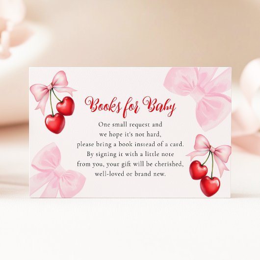 Pink Bow Cherry Baby shower Boeken voor Baby Informatiekaartje