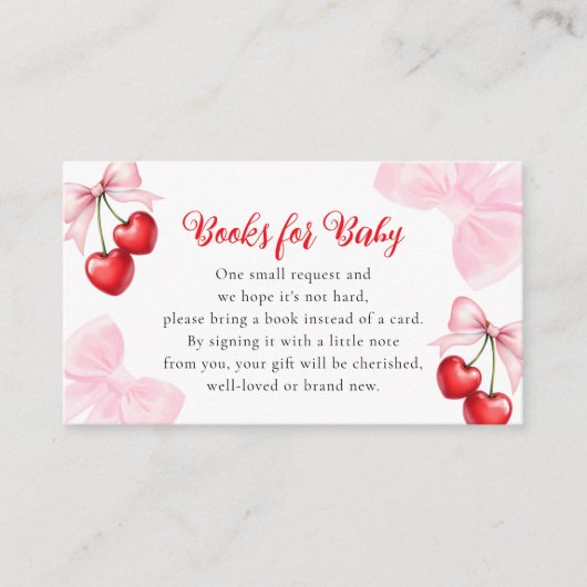 Pink Bow Cherry Baby shower Boeken voor Baby Informatiekaartje (Voorkant)