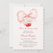 Pink Bow Cherry Baby shower Invitation Sjabloon Kaart (Voorkant)
