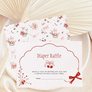 Pink Bow Cherry Baby shower Luier Raffle Informatiekaartje