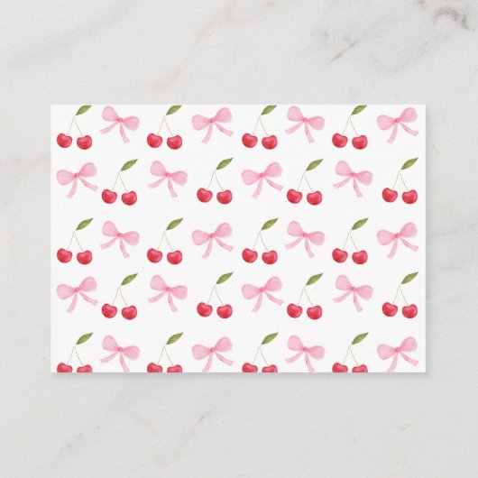 Pink Bow Cherry Baby shower Luier Raffle Informatiekaartje (Achterkant)