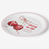 Pink Bow Cherry Baby Shower Paper Plate Papieren Bordje (Gekanteld)