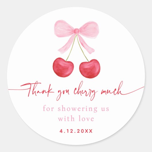 Pink Bow Cherry Baby shower Ronde Sticker (Voorkant)