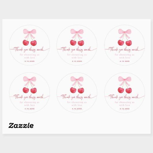 Pink Bow Cherry Baby shower Ronde Sticker (Vel)