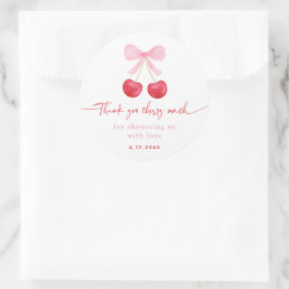 Pink Bow Cherry Baby shower Ronde Sticker
