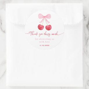 Pink Bow Cherry Baby shower Ronde Sticker
