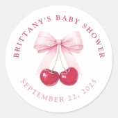 Pink Bow Cherry Baby Shower Round Stickers (Voorkant)