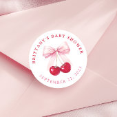 Pink Bow Cherry Baby Shower Round Stickers