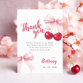 Pink Bow Cherry Baby Shower Thank You Card Bedankkaart