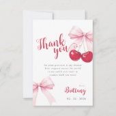 Pink Bow Cherry Baby Shower Thank You Card Bedankkaart (Voorkant)
