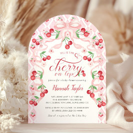 Pink Bow Cherry Baby shower Uitnodiging