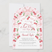 Pink Bow Cherry Baby shower Uitnodiging (Voorkant)