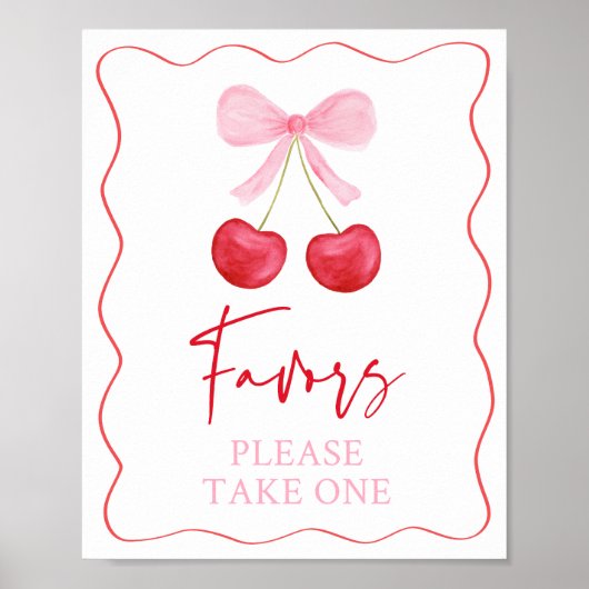 Pink Bow Cherry Baby shower voorkeursbord Poster (Voorkant)