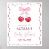 Pink Bow Cherry Baby shower Welkom Poster (Voorkant)