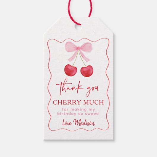 Pink Bow Cherry Birthday Thank You Cadeaulabel (Voorkant)