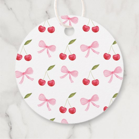 Pink Bow Cherry Coquette Verjaardag Bedankjes Labels (Achterkant)