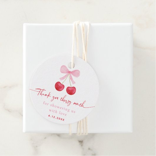 Pink Bow Cherry Coquette Verjaardag Bedankjes Labels (In situ)