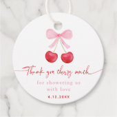 Pink Bow Cherry Coquette Verjaardag Bedankjes Labels (Voorkant)