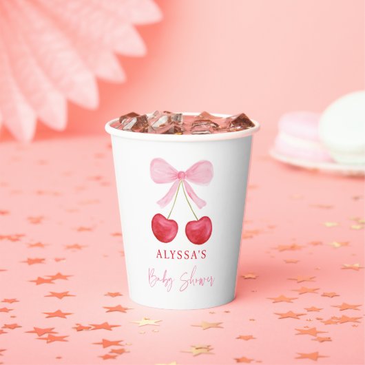 Pink Bow Cherry Girl Baby shower Papieren Bekers (Insitu)