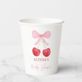 Pink Bow Cherry Girl Baby shower Papieren Bekers (Achterkant)