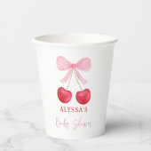 Pink Bow Cherry Girl Baby shower Papieren Bekers (Voorkant)