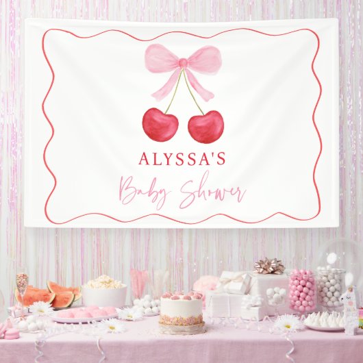Pink Bow Cherry Girl Baby shower Spandoek (Feest)
