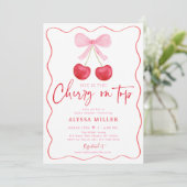 Pink Bow Cherry op Top Baby shower Kaart (Staand voorkant)