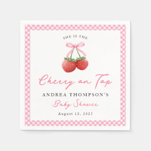 Pink Bow Cherry op Top Gingham Baby shower Servet