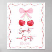 Pink Bow Cherry Sweet Treats Baby shower Sign Poster (Voorkant)