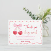 Pink Bow Cherry Verjaardag Bedankkaart (Staand voorkant)