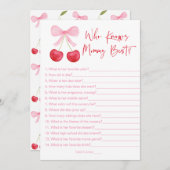Pink Bow Cherry Wie Weet Mama Beste Douche Spel Kaart (Voorkant / Achterkant)
