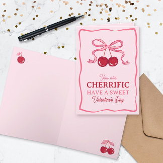 Pink Bow Cherry You Are Cherrific Valentine's Day Kaart