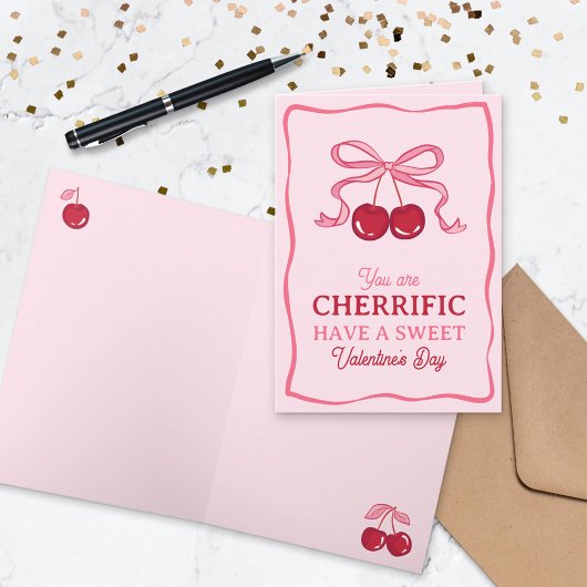 Pink Bow Cherry You Are Cherrific Valentine's Day Kaart