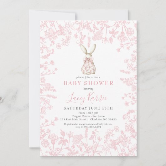 Pink Bow Chinoiserie Bunny baby shower Uitnodiging (Voorkant)