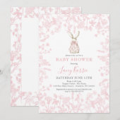 Pink Bow Chinoiserie Bunny baby shower Uitnodiging (Voorkant / Achterkant)