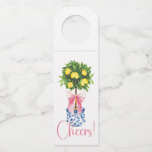 Pink Bow Chinoiserie Lemon Topiary Tree Flessenhanger (Voorkant)