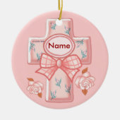 Pink Bow Christelijk Cross Ornament (Voorkant)