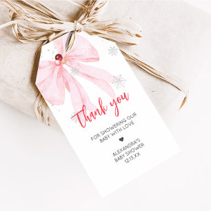 Pink Bow Christmas Baby shower Favorietentjes Cadeaulabel
