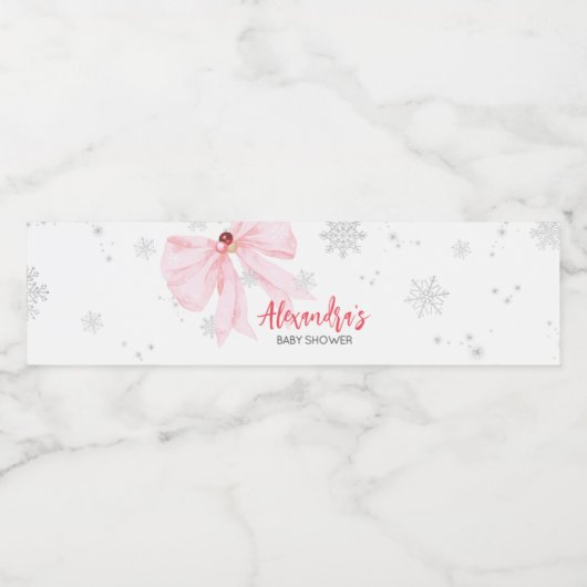 Pink Bow Christmas Baby Shower Waterfles Etiket (Enkel label)