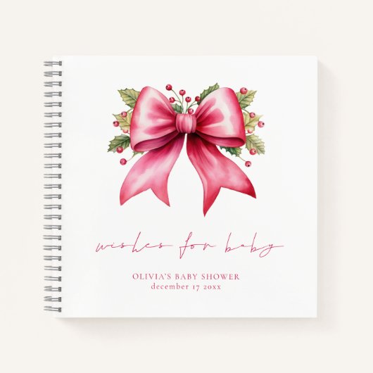 PInk Bow Christmas Baby shower Wishes Gastenboek Notitieboek (Voorkant)
