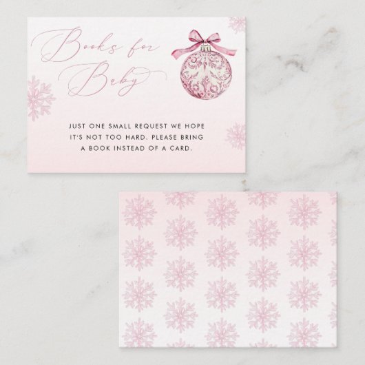 Pink Bow Christmas Ball Winter Girl Books for Baby Informatiekaartje (Voorkant / Achterkant)