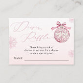 Pink Bow Christmas Ball Winter Girl Diaper Raffle Informatiekaartje (Voorkant)
