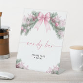 Pink Bow Christmas Candy Bar Reclamebord Met Voetstuk (Insitu)