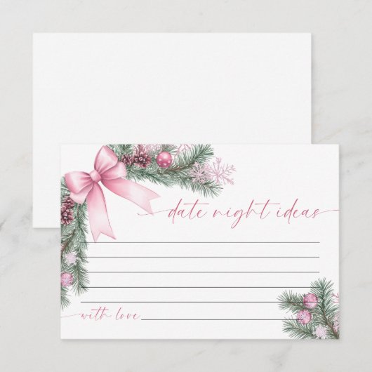 Pink Bow Christmas Date Night Ideas Card RSVP Kaartje (Voorkant / Achterkant)