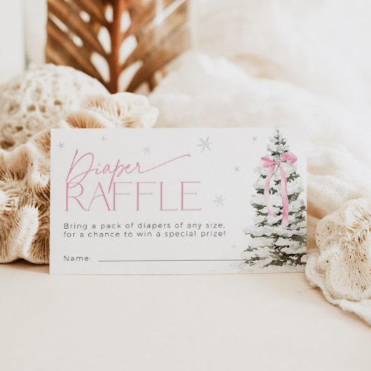 Pink Bow Christmas Diaper Raffle Ticket Baby Showe Informatiekaartje