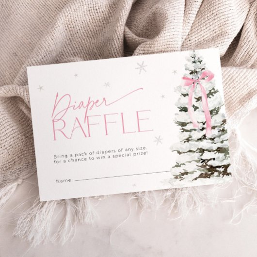 Pink Bow Christmas Diaper Raffle Ticket Baby Showe Informatiekaartje
